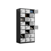 Casier en acier multi-compartiments à 24 portes grande capacité, cadre noir, porte blanche, serrure à clé individuelle, pour atelier, école, personnel