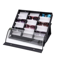 Étui de rangement pour lunettes de soleil rectangulaire à 12/16/18 emplacements, présentoir de comptoir, plateau pour lunettes, organisateur de lunettes, fermeture à pression