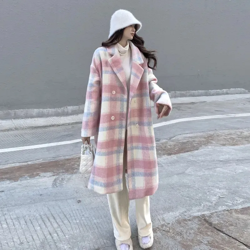 2023 automne et hiver Amazon chaud en ligne rouge plaid laine manteau femmes nouvelle haute qualité longueur moyenne plaid manteau veste