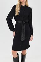 Robes décontractées noires unies pour femmes 2026 avec boutons dorés et ceinture détachable – Styles élégants
