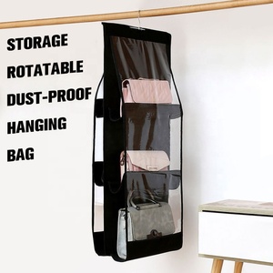 6 Pocket Hanging Handbag Organizer Wardrobe Closet Transparent Storage Bag Rotatable Dust proof Hanging Bag