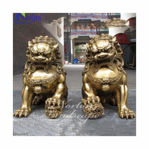 Toptan ucuz fiyat açık kapısı giriş bakır bronz pirinç anakara çin güney Fu Foo köpek aslan heykelleri heykel satış - Product Image 1