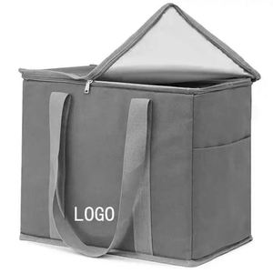 Многоразовый складной сверхбольшой холщовый изолированный мешок с индивидуальным логотипом продуктовый Термоизолированный кулер для доставки еды - Product Image 6