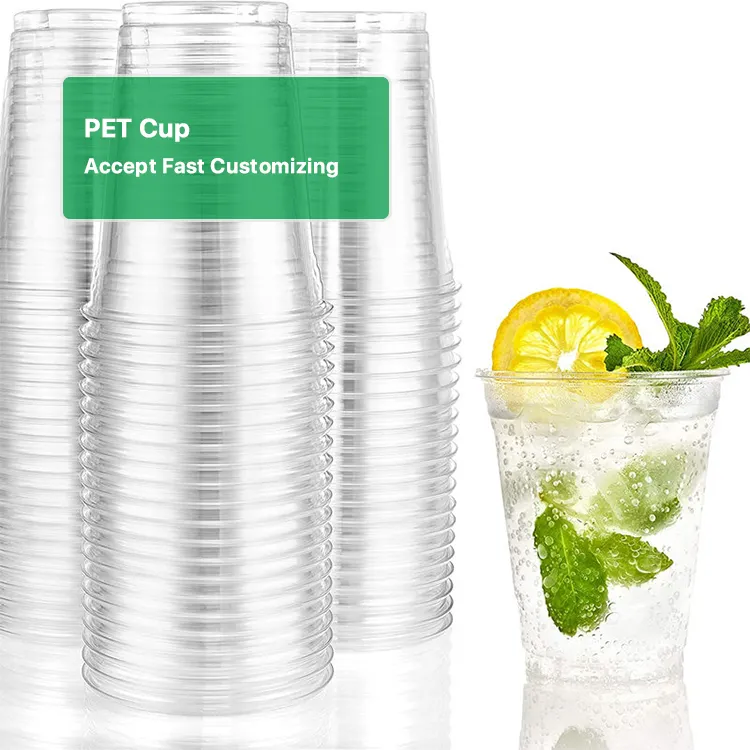 7 10 12 16 18 20 24 32 oz Disposable PET Plastic Transparent Clear Cups With Flat Dome Lid Wholesale Custom Print Logo 12oz 16oz