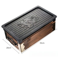 Barbecue portable miniature, barbecue au charbon de bois, barbecue rectangulaire de table, cuisinière portable avec ustensiles de cuisson antiadhésifs, base en bois/bambou