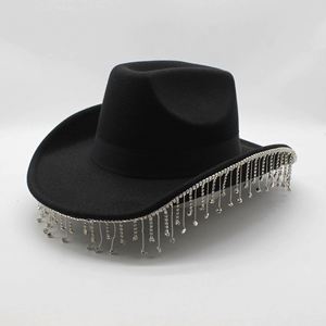 Chapeaux de cow-boy style western en gros avec strass et pompons pour fêtes - Product Image 1