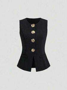 <span class=keywords><strong>Gilet</strong></span> élégant uni pour <span class=keywords><strong>femme</strong></span> - Vêtement d'extérieur <span class=keywords><strong>sans</strong></span> manches stylé pour un usage quotidien - Product Image 6