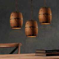 Lampe suspendue de style industriel rétro américain pour bar, comptoir, café, décoration de baril en bois, lampe suspendue en forme de baril à vin