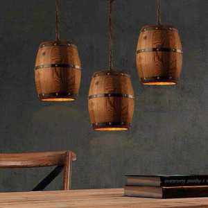 Lámpara Colgante de Estilo Industrial Retro Americano <span class=keywords><strong>para</strong></span> Bar o Cafetería, Decoración con Barril de Madera, Lámpara Colgante con Forma de Barril de Vino - Product Image 3