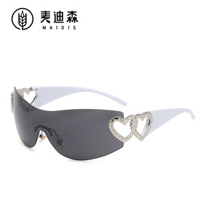 Maidis Futuristic Rimless Sunglasses 8125 One Piece Lens <b>Large</b> <b>Frame</b> Women Heart Shaped UV400 Protection - Product Image 1