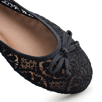 Chaussures décontractées pour femmes, chaussures noires en dentelle, semelle intérieure en PU, bout rond, ballerines souples