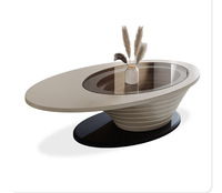 Table basse moderne en bois, verre trempé et plateau en pierre, base en métal, table de salon contemporaine, décoration de luxe pour la maison et le bureau