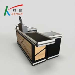 Bancone Cassa Personalizzato in Acciaio e Legno dal Design Moderno con Nastro Trasportatore e Scaffalature, Antiruggine e Durevole per Supermercati - Product Image 4