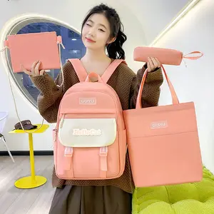 Hàn Quốc Thời Trang Mới Nylon Schoolbag Set Tùy Chỉnh Máy Tính Xách Tay Túi 4 Miếng Trong 1 Bộ Ba Lô Chống Thấm Nước Thiết Lập Cho Cô Gái