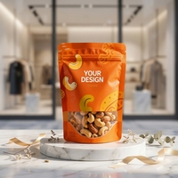 Sachet Doypack refermable à fermeture éclair, imprimé en héliogravure, avec logo personnalisé, finition noire mate, fenêtre transparente, pour emballage de noix de cajou en Mylar
