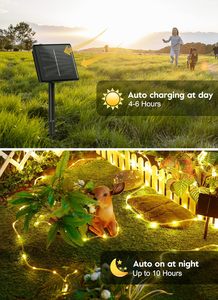 Guirlande solaire extérieure Brightown 39FT 100 LED, étanche IP65, 8 modes d'éclairage, alimentée par énergie solaire, blanc chaud, décoration de Noël - Product Image 4