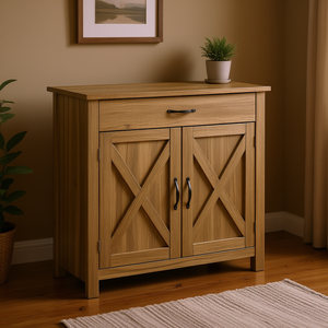 Credenza Stile Fattoria con Ante Scorrevoli Effetto Legno Naturale Modello D0100XFFKSJ per Cucina, Soggiorno o Ingresso - Product Image 2