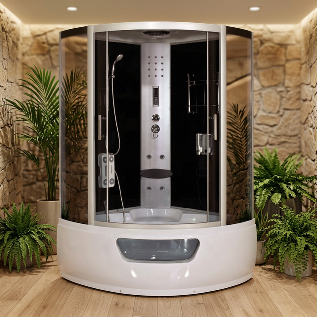 Sliding Modern ABS Hotel Shower Cabin with Aluminium Alloy Frame Waterproof Tempered Glass Brushed Finish Steam Room