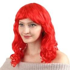 ME9706N8 _ 56 Peluca de Disfraz de Fiesta Roja Larga para Mujer Peluca Corta con Encaje Frontal de Fibra de Alta Temperatura de Tamaño Pequeño de Alta Calidad - Product Image 1