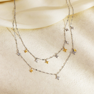 Collier superposé en acier inoxydable avec pendentif étoile, chaîne de clavicule or et argent, style élégant - Product Image 3