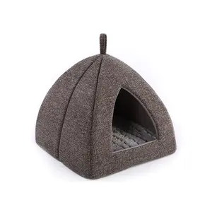 free sample Suppliers novelty round donut plush brown pet cave bed fluffy cotton calming small cat dog warm house