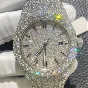 Reloj de Lujo para Hombre, Analógico, con Diamantes Moissanite VVS de 25 mm, Bisel de Dos Hileras de Piedras, Correa de Acero Inoxidable, Movimiento Mecánico ETA, Cronógrafo - Product Image 3