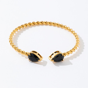 Heart <span class=keywords><strong>Duo</strong></span> : Bracelet en acier inoxydable 316L avec pierre précieuse étincelante de zircon noir, bracelet pour femmes et filles - Product Image 5