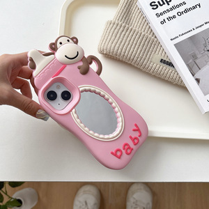 Funda de silicona suave <span class=keywords><strong>rosa</strong></span> con espejo de maquillaje de mono para <span class=keywords><strong>iPhone</strong></span> 17 <span class=keywords><strong>Pro</strong></span> Max, compatible con <span class=keywords><strong>iPhone</strong></span> 17, 16, 15, 14, 13, <span class=keywords><strong>12</strong></span>, 11 <span class=keywords><strong>Pro</strong></span> - Product Image 5