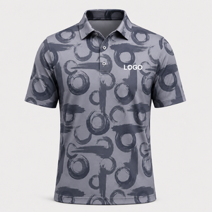 Chemises Polo de Golf Personnalisées avec Logo Imprimé pour Hommes, Motif Circulaire Abstrait Gris, Manches Courtes, Marque Privée, Fabricant OEM ODM - Product Image 5