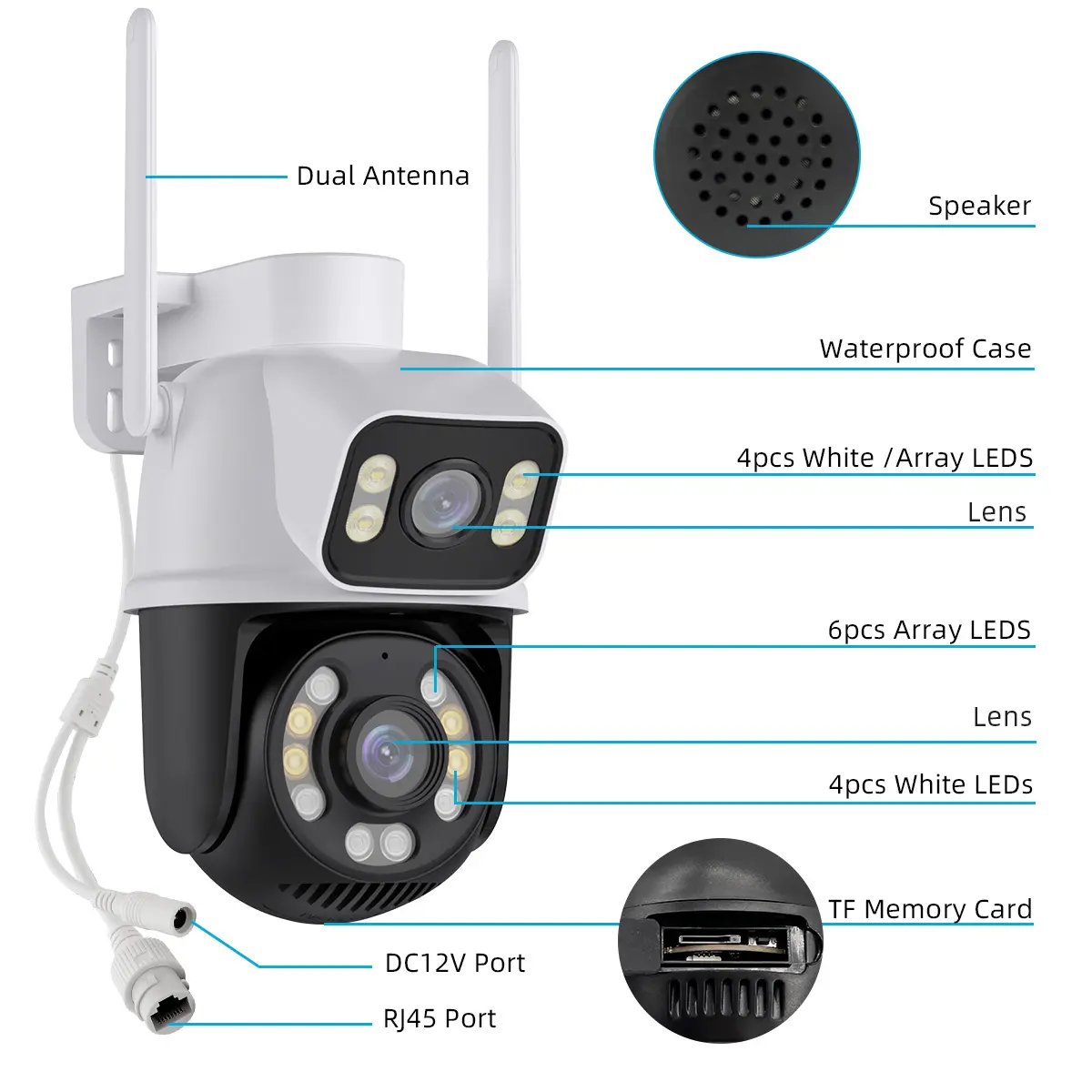 Jortan Ptz Câmera de segurança externa sem fio Jortan Ptz 6mp, câmera de lente dupla IP wi-fi, câmera de segurança externa sem fio para CCTV, câmera de segurança ICSE