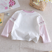 T-shirt imprimé en coton à manches longues pour filles, effet deux-pièces, nouvelle tenue printemps/automne pour enfants, haut de princesse pour bébé automne