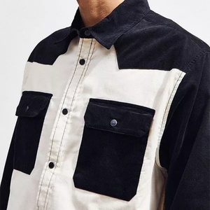 Fashion Custom <b>Men's</b> Long Sleeves <b>Shirt</b> Color Blocked Contrast <b>Corduroy</b> Patches Pockets Slim Fit Casual <b>Shirts</b> <b>for</b> <b>Men</b> - Product Image 3