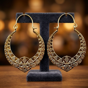 Boucles d'oreilles bohème gitane couleur or Design ethnique cerceau en acier inoxydable cadeau - Product Image 1