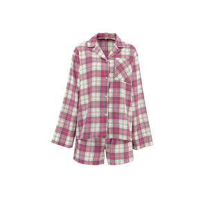 Ensemble de pyjama court classique rétro à carreaux printemps/été - Vêtement d'intérieur polyvalent en polyester-coton doux pour femmes - Product Image 5