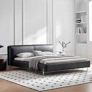 Échantillon et joli Cadre en bois intérieur <span class=keywords><strong>pied</strong></span> en acier Cadre <span class=keywords><strong>de</strong></span> lit avec tête <span class=keywords><strong>de</strong></span> lit rembourrée Mobilier <span class=keywords><strong>de</strong></span> chambre gris foncé - Product Image 1