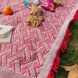 Large Woven <b>Picnic</b> <b>Blanket</b> with Tassel Fringe, Soft Boho Outdoor Mat for Family Camping Travel Photoshoot Spring Summer - Product Image 4