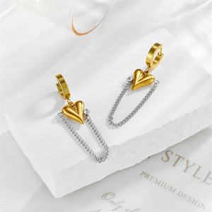 Heart Shape <b>Chain</b> Earrings Gold Plated <b>Titanium</b> Steel With Diamond Pendant For Women Party Jewelry - Product Image 4
