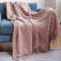 Plaid Jacquard en Acrylique Doux et Épais avec Pompons pour Canapé, Cadeau de Luxe Fête des Mères, Décoration Maison