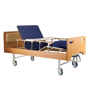 Wooden Hospital <b>Bed</b> 90x190 Manual Height Adjustable With <b>Foldable</b> Crank And Wooden Railings For Elderly And Medical Use - Product Image 3