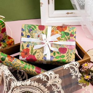 Kraft Floral Wrapping <b>Paper</b> <b>Roll</b> 17 Inch X 16.5 Feet Red Flower Pattern Vintage Gift <b>Wrap</b> - Product Image 5