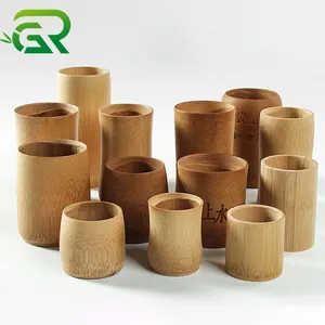 Cangkir bir kopi Logo kustom ukir Laser steril cangkir teh tabung bambu kayu alami kayu Solid