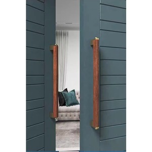 Poignée de porte carrée en laiton avec insert en bois de noyer naturel, poignée d'entrée robuste pour grandes portes d'entrée en bois - Product Image 5