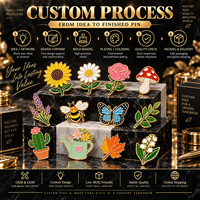 Broche personnalisée en émail, motifs fleurs, papillons, abeilles, feuilles, champignons, plantes, nature, fabrication en usine, OEM, vente en gros, épingles métalliques