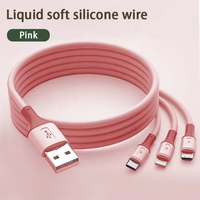 Câble USB 3 en 1 de Qualité Supérieure Couleur Macaron OEM, en Silicone Liquide, Câble de Données Chargeur Type C 3A, Recharge Ultra Rapide pour Écouteurs