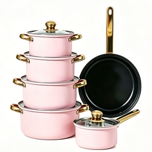 Professional 6-Piece Stainless Steel Cookware Set Heavy Duty Induction Ready Non-Stick Gold Plated Handles Glass <b>Lids</b> for - Product Image 6