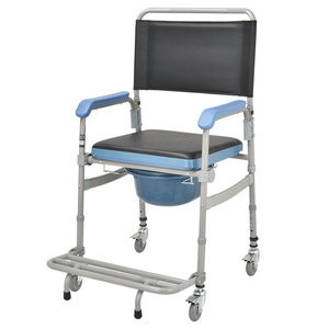 Wheeled <b>Commode</b> Chair With 4 Speed Height Adjustment For Elderly Patients Bathroom Use <b>Folding</b> Portable Toilet Seat - Product Image 1