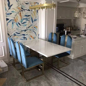 Ensembles table à <span class=keywords><strong>manger</strong></span> en marbre rectangle de luxe table moderne en acier inoxydable doré avec chaises pour <span class=keywords><strong>salle</strong></span> à <span class=keywords><strong>manger</strong></span> de mariage lot de 6 sièges - Product Image 5