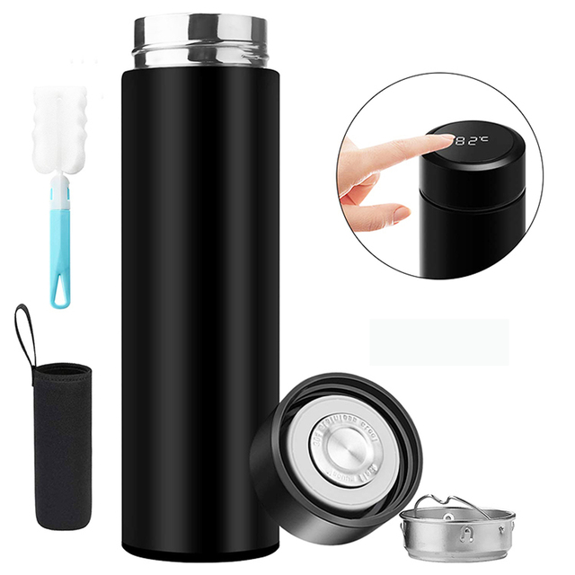 500ml Stainless Steel Vacuum LED Temperature Display Water Bottle with Smart Insulation for Camping and Sport Use