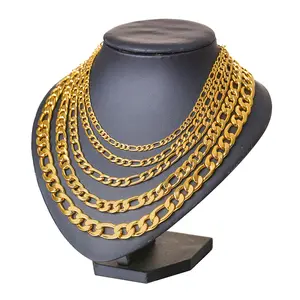 Figaro Rantai 18 KB Berlapis Emas Kalung Perhiasan untuk Wanita Kuba Figaro Diamond Cut Es Rantai Kalung Figaro Rantai Pria