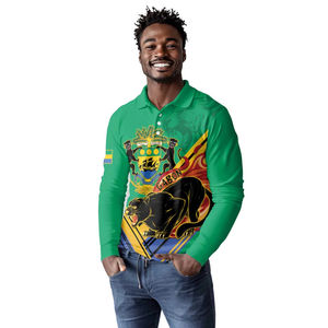 Polo de manga larga para hombre Gabón Independence Day Spirit <span class=keywords><strong>Black</strong></span> <span class=keywords><strong>Panther</strong></span> & Coat of Arms All-Over Print | Top gráfico con base verde - Product Image 3